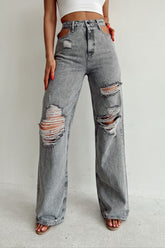 Jean déchiré style rétro street straight, pantalon balai tendance